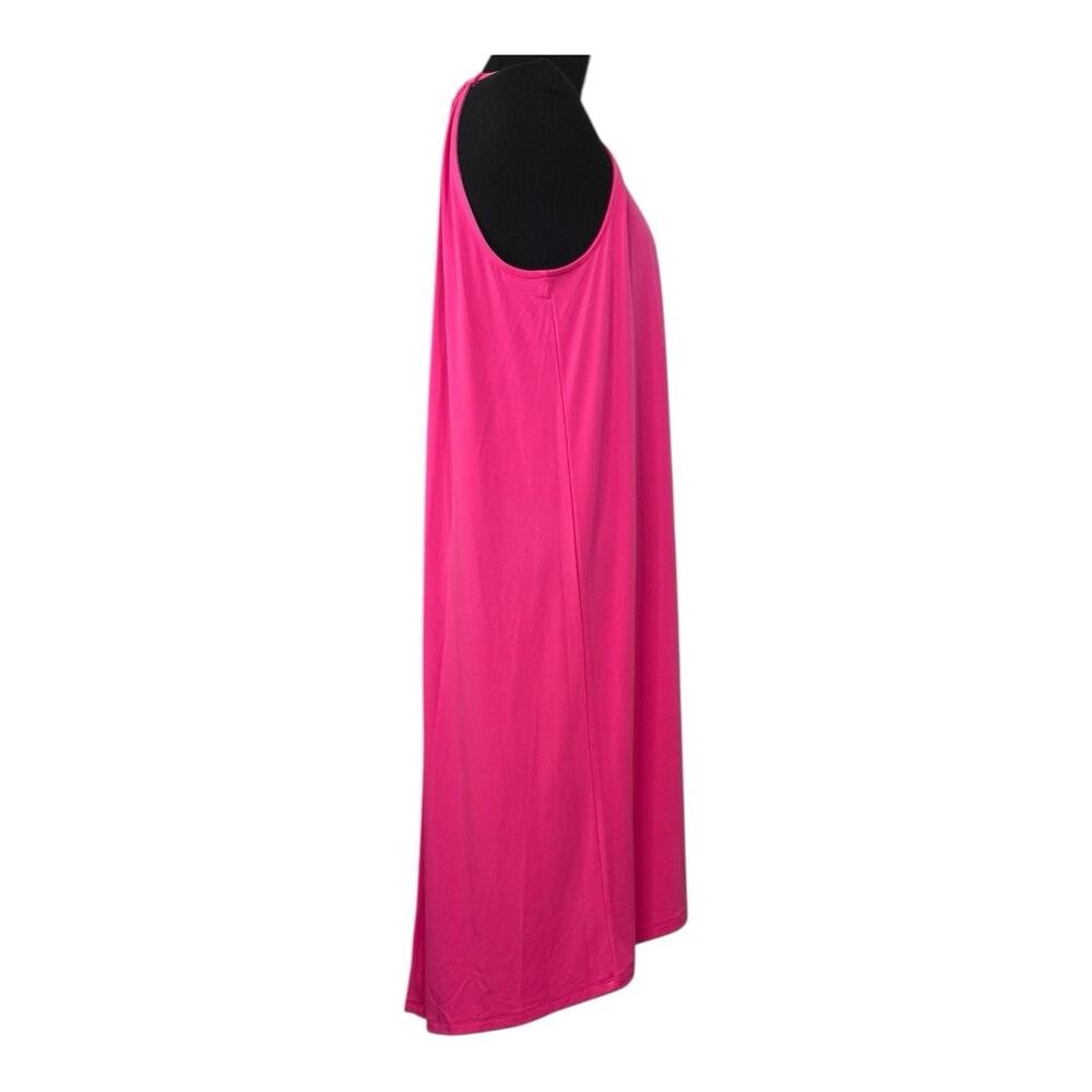 Michael Kors Women Midi Dress Fuscia Halter Neck Asym Hem Gold Trim Sz Med NWT - Picture 5 of 8